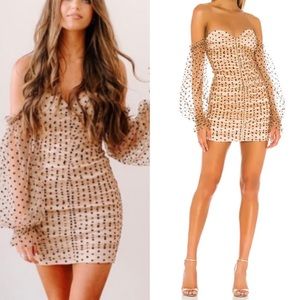 MAJORELLE Polka Dot Mini Dress in Black and Tan